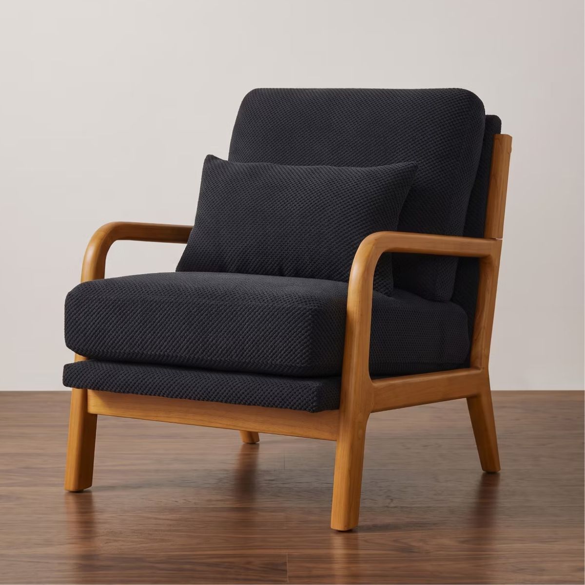 Mid-Century Modern Accent Chair with Solid Wood Frame & Lumbar Pillow