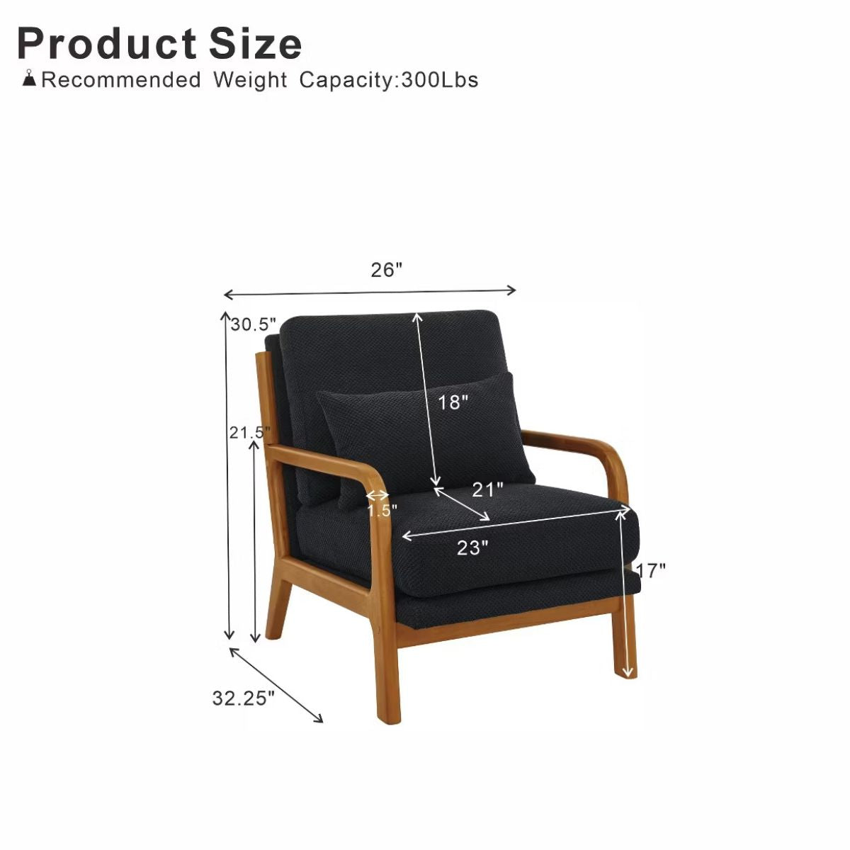 Mid-Century Modern Accent Chair with Solid Wood Frame & Lumbar Pillow