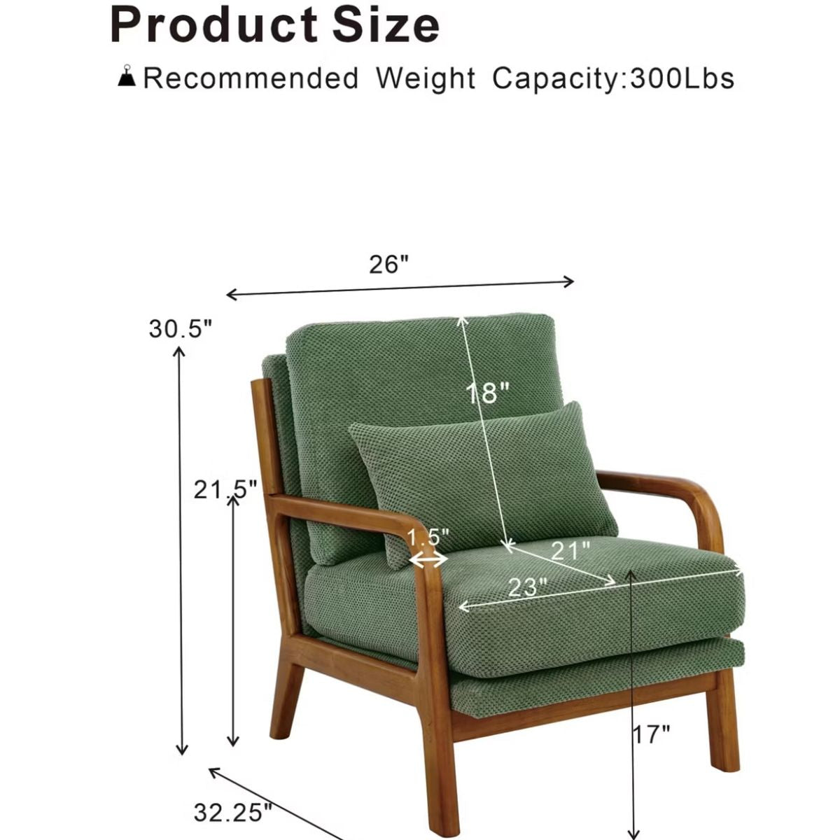 Mid-Century Modern Accent Chair with Solid Wood Frame & Lumbar Pillow