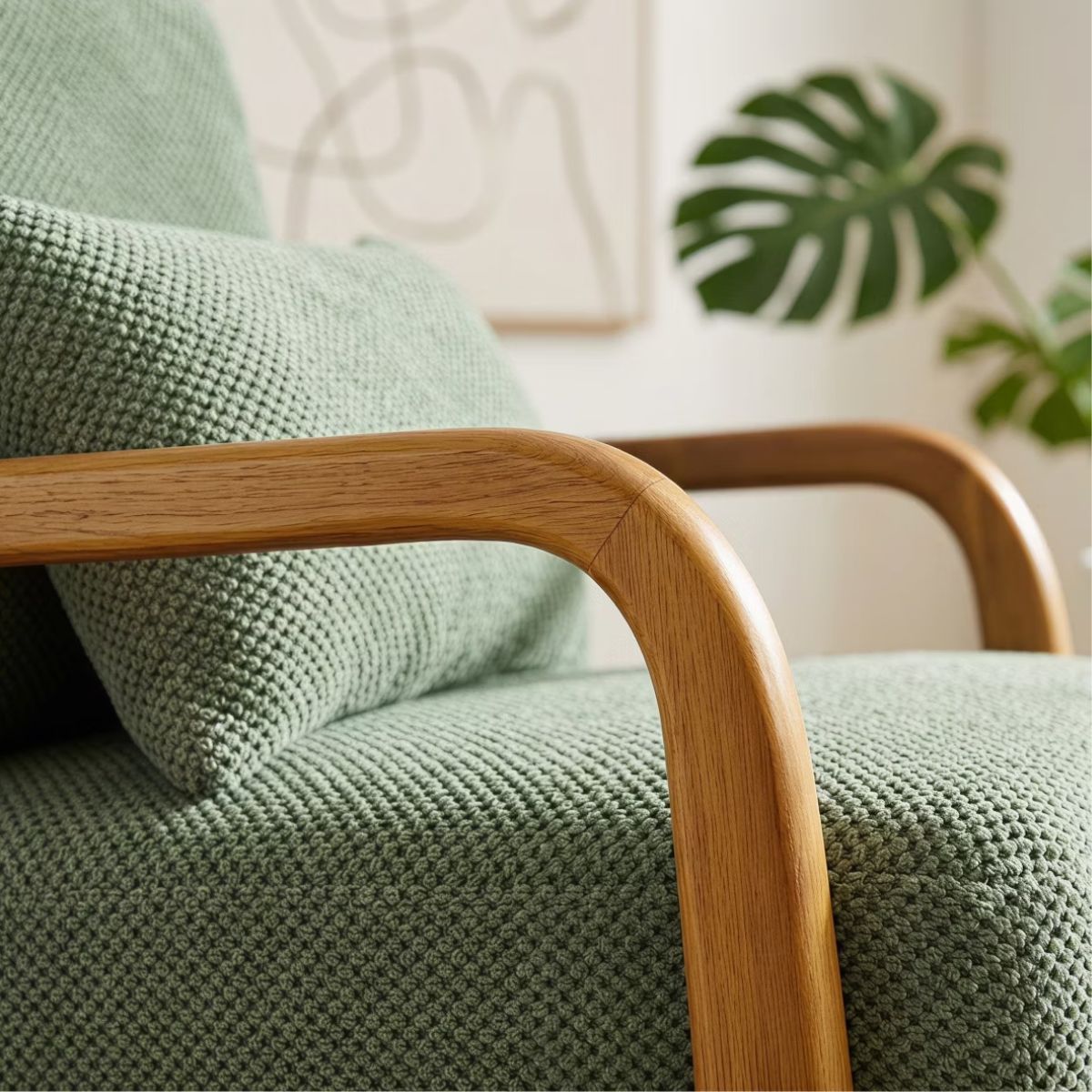 Mid-Century Modern Accent Chair with Solid Wood Frame & Lumbar Pillow