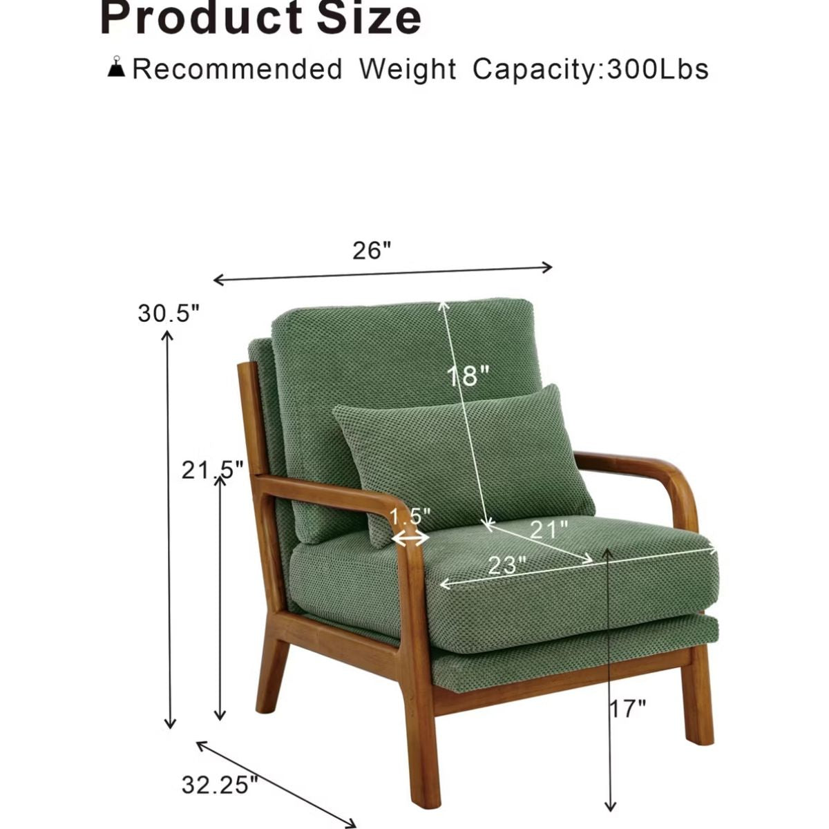 Mid-Century Modern Accent Chair with Solid Wood Frame & Lumbar Pillow