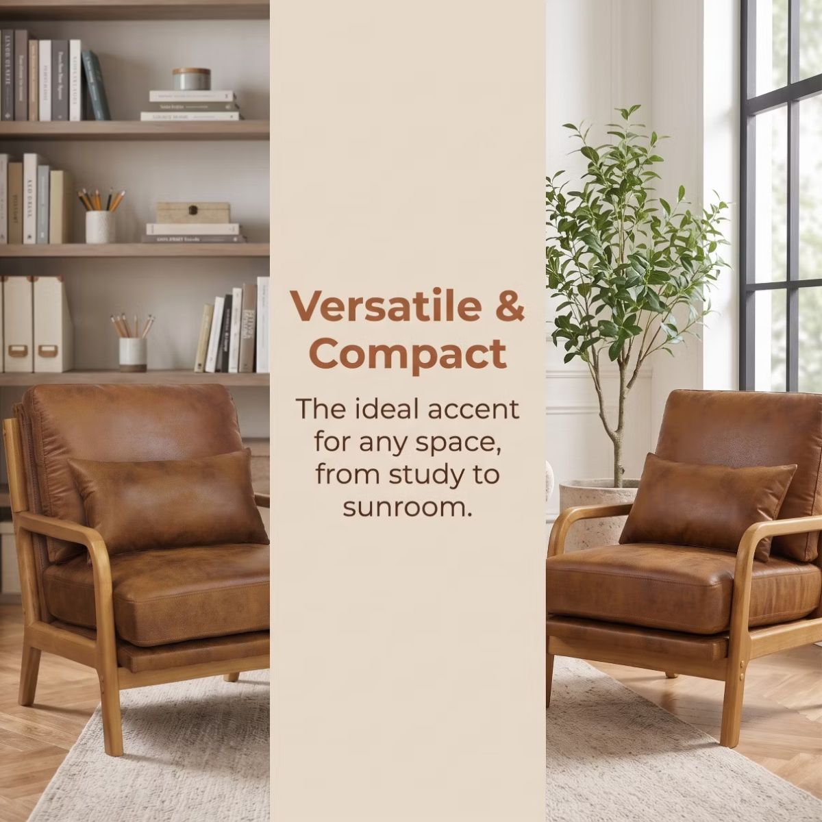 Mid-Century Modern Accent Chair with Solid Wood Frame & Lumbar Pillow