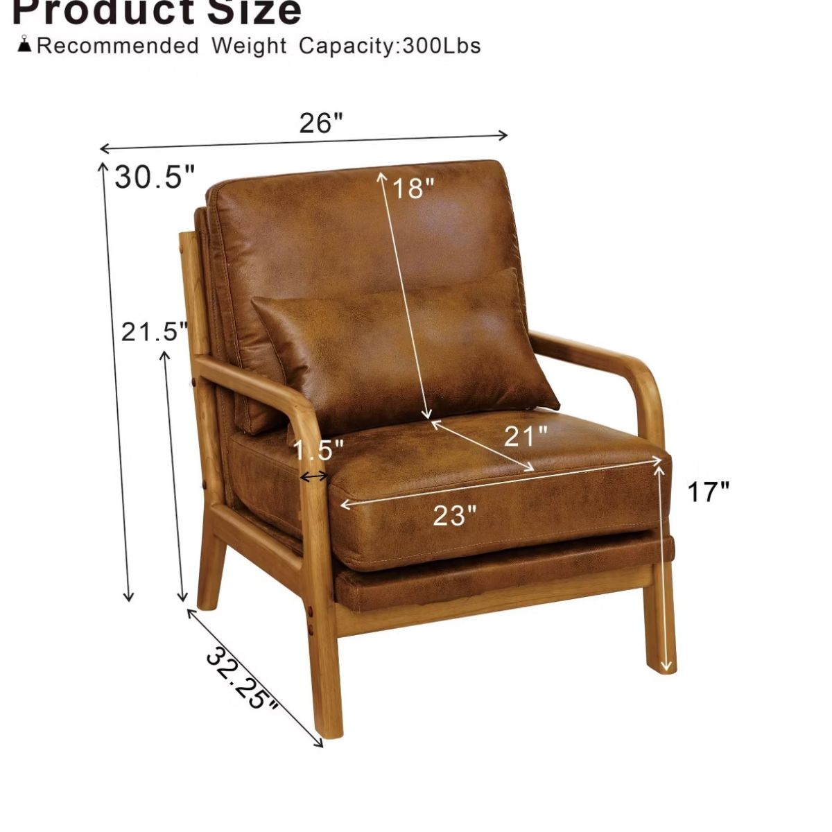Mid-Century Modern Accent Chair with Solid Wood Frame & Lumbar Pillow