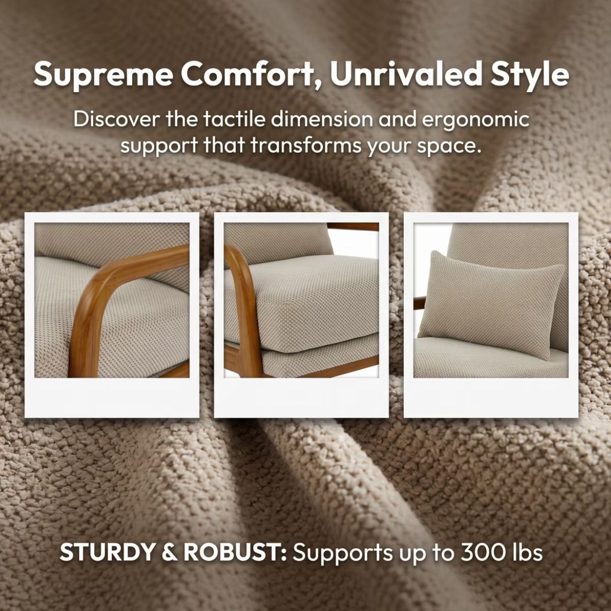 Mid-Century Modern Accent Chair with Solid Wood Frame & Lumbar Pillow