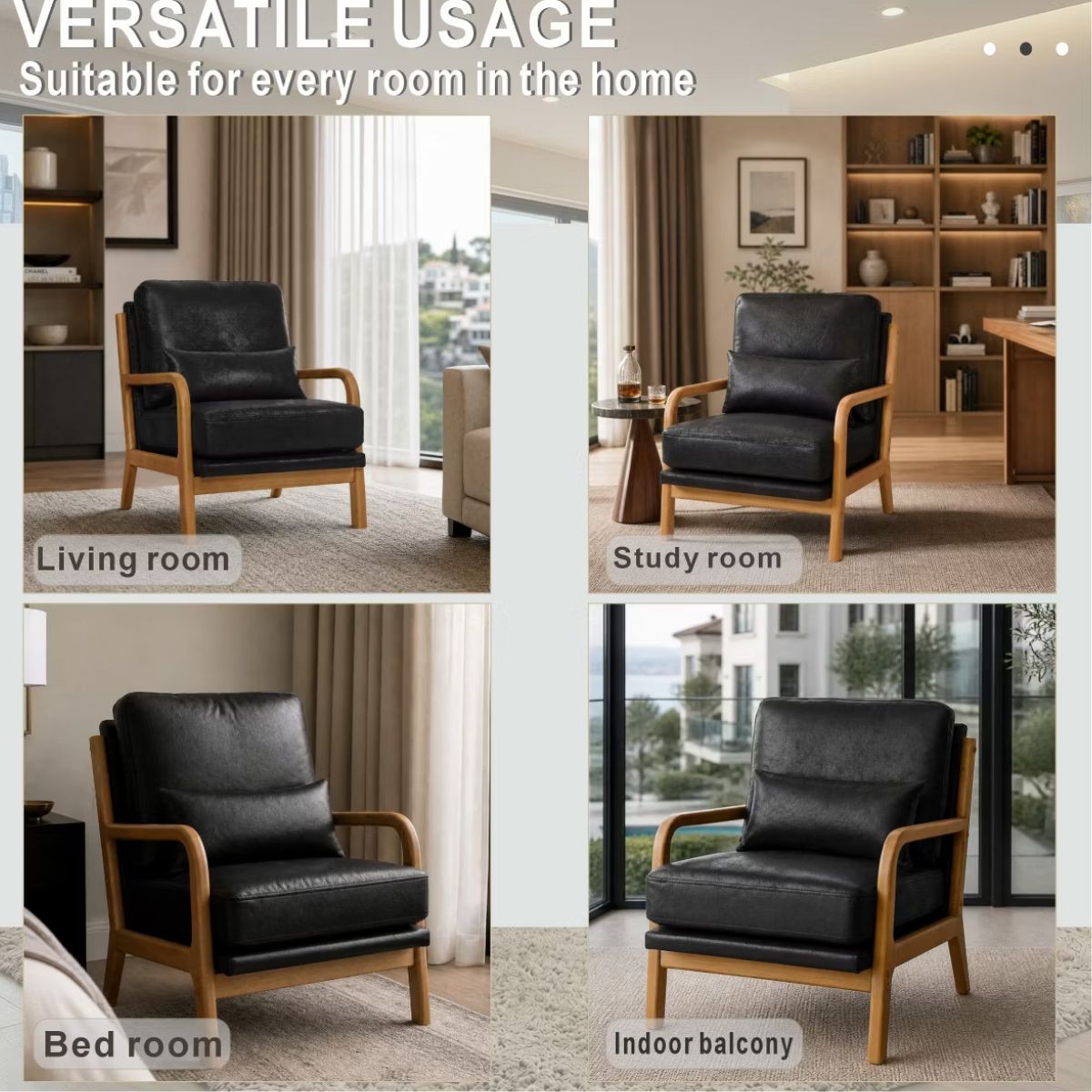 Mid-Century Modern Accent Chair with Solid Wood Frame & Lumbar Pillow