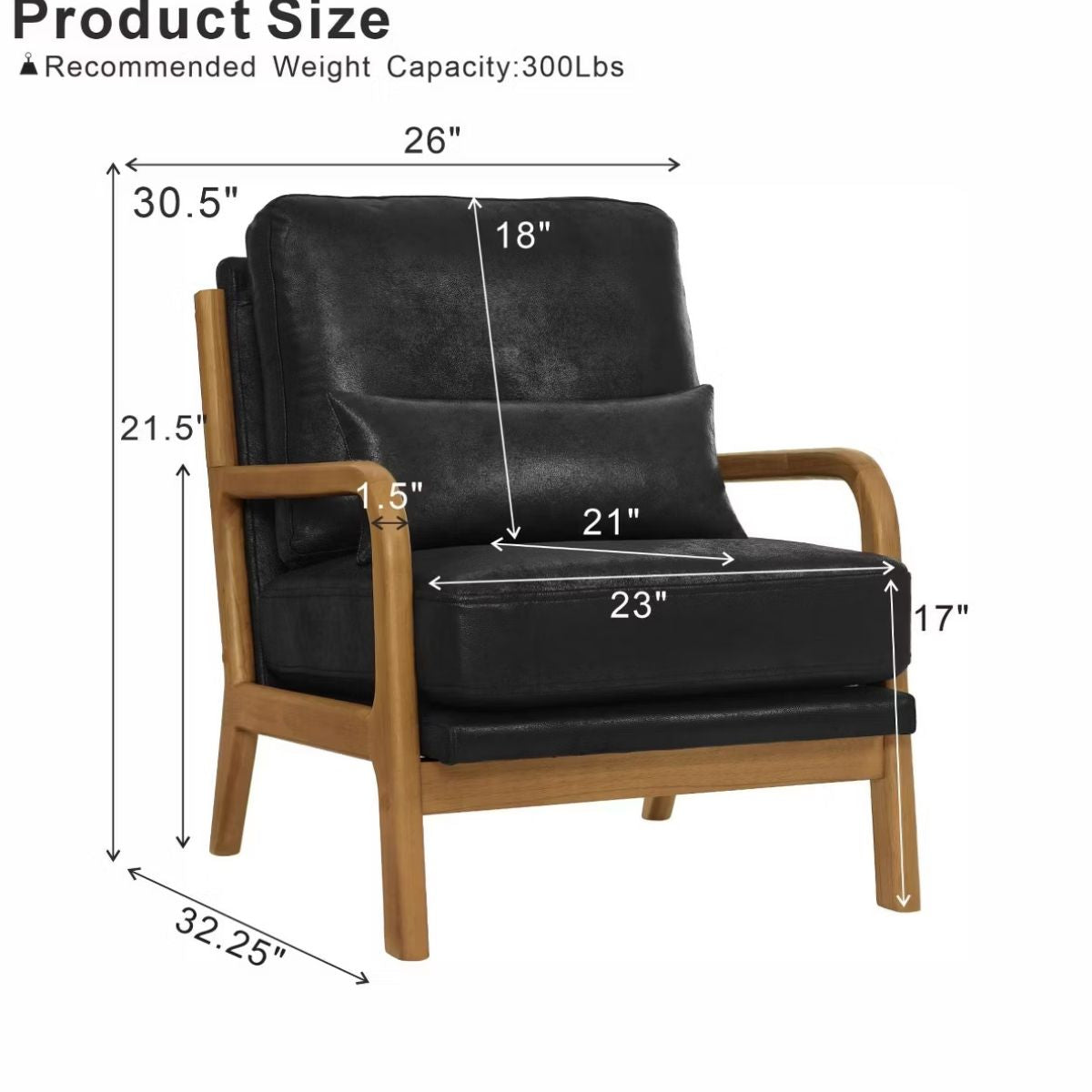 Mid-Century Modern Accent Chair with Solid Wood Frame & Lumbar Pillow