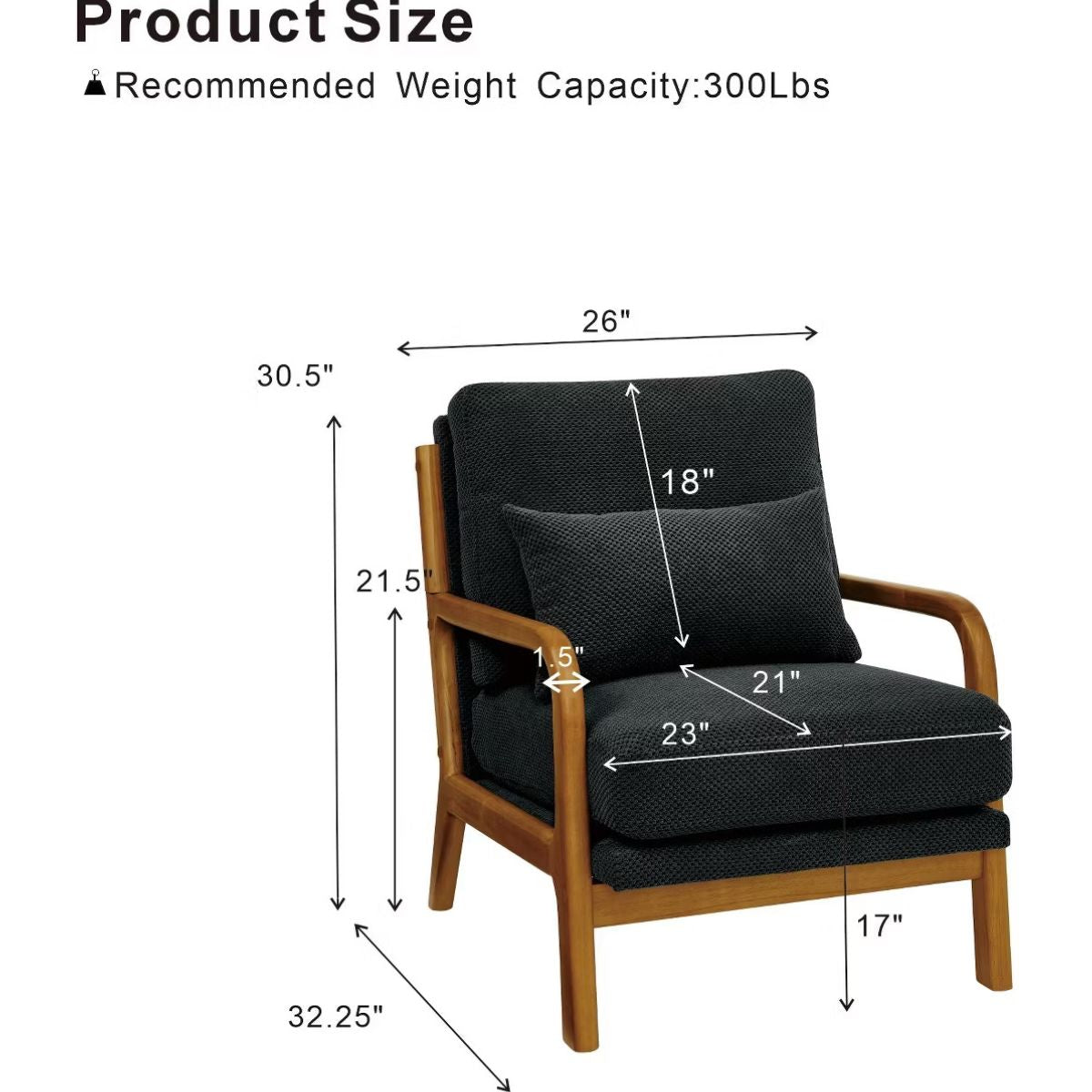 Mid-Century Modern Accent Chair with Solid Wood Frame & Lumbar Pillow
