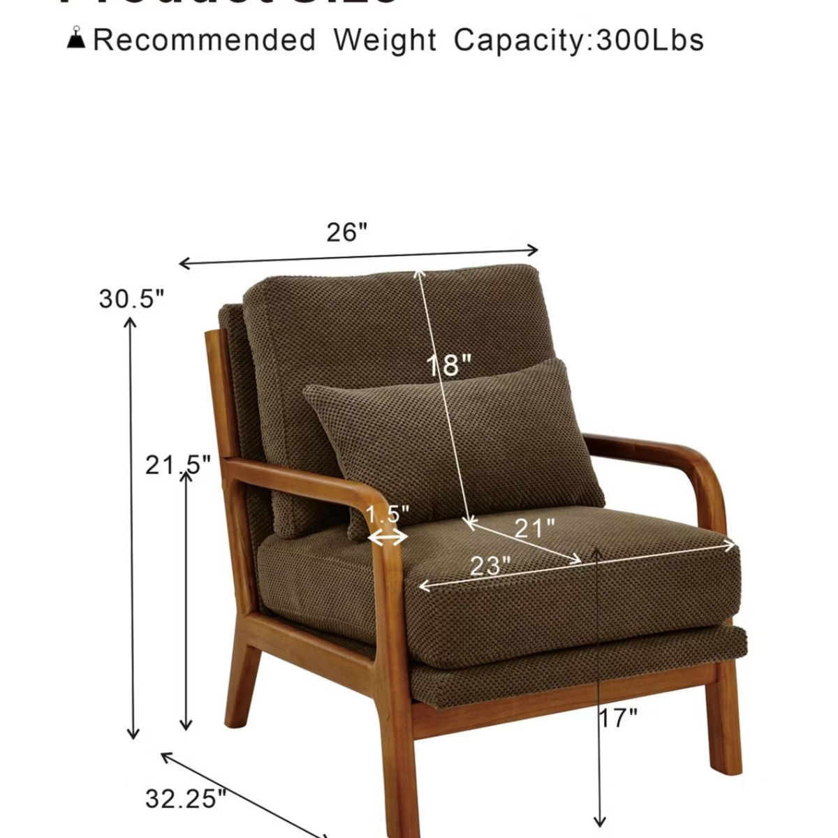 Mid-Century Modern Accent Chair with Solid Wood Frame & Lumbar Pillow