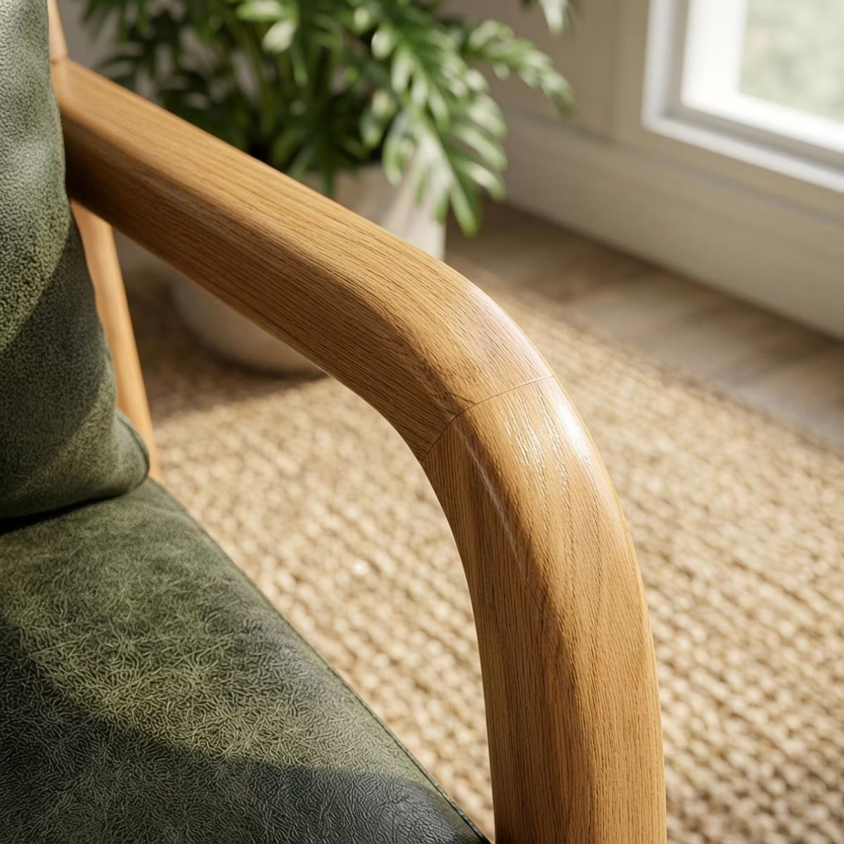 Mid-Century Modern Accent Chair with Solid Wood Frame & Lumbar Pillow