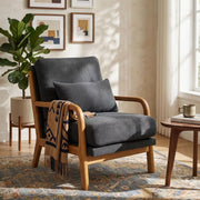 Mid-Century Modern Accent Chair with Solid Wood Frame & Lumbar Pillow