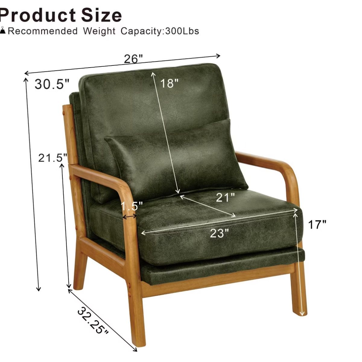 Mid-Century Modern Accent Chair with Solid Wood Frame & Lumbar Pillow