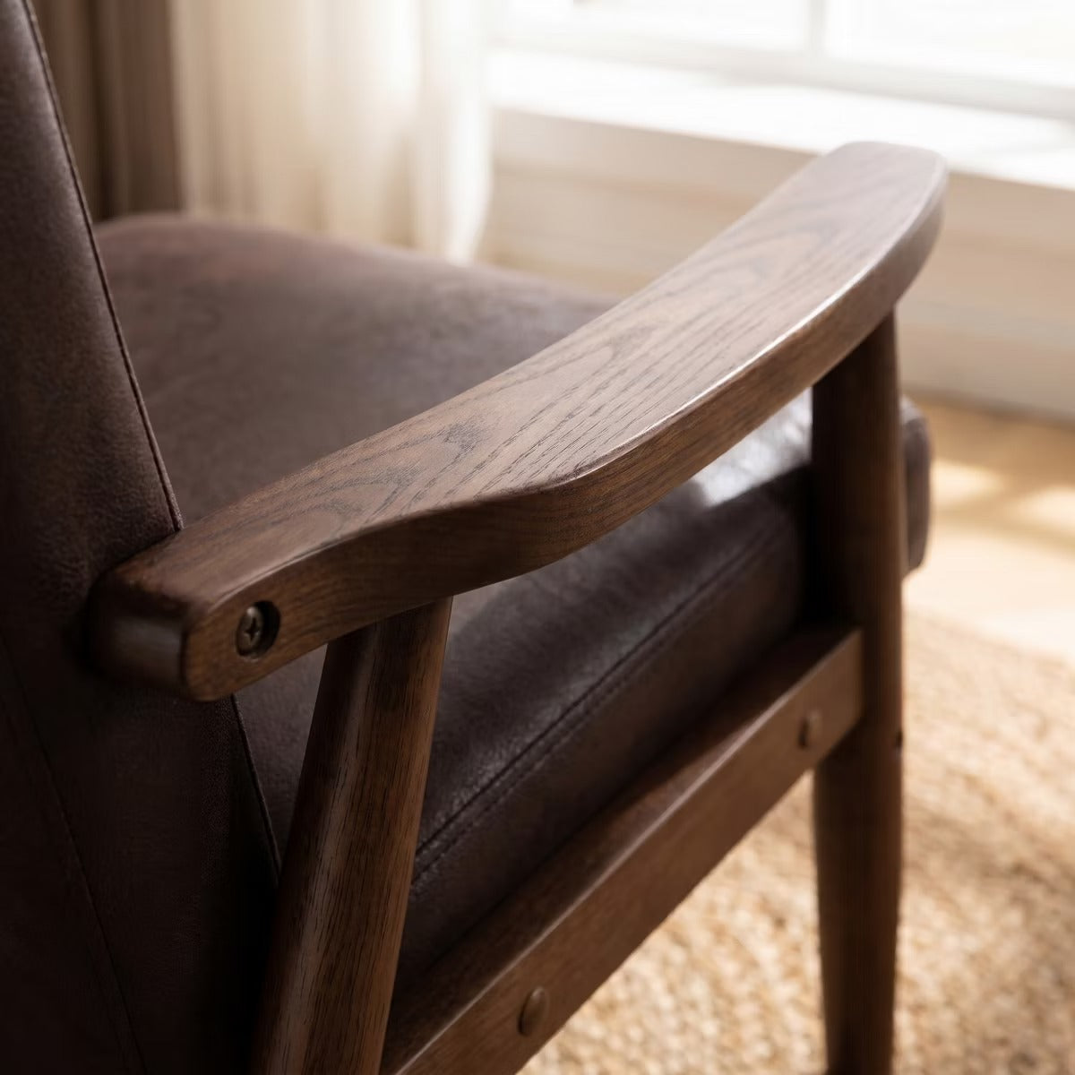 Mid-Century Accent Chair Solid Wood Lounge Armchair with Plush Cushions
