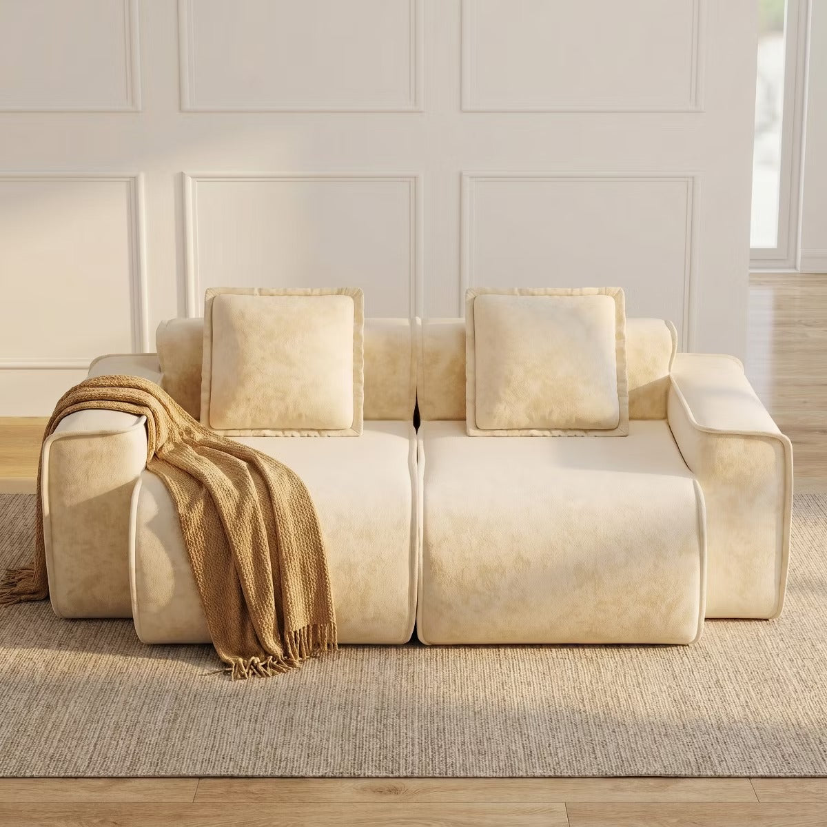 Modular Cloud Sofa 78" Plush Velvet Boneless Loveseat with No Assembly