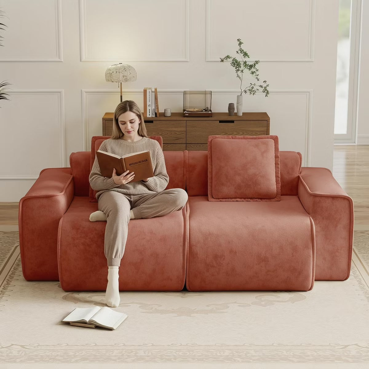 Modular Cloud Sofa 78" Plush Velvet Boneless Loveseat with No Assembly