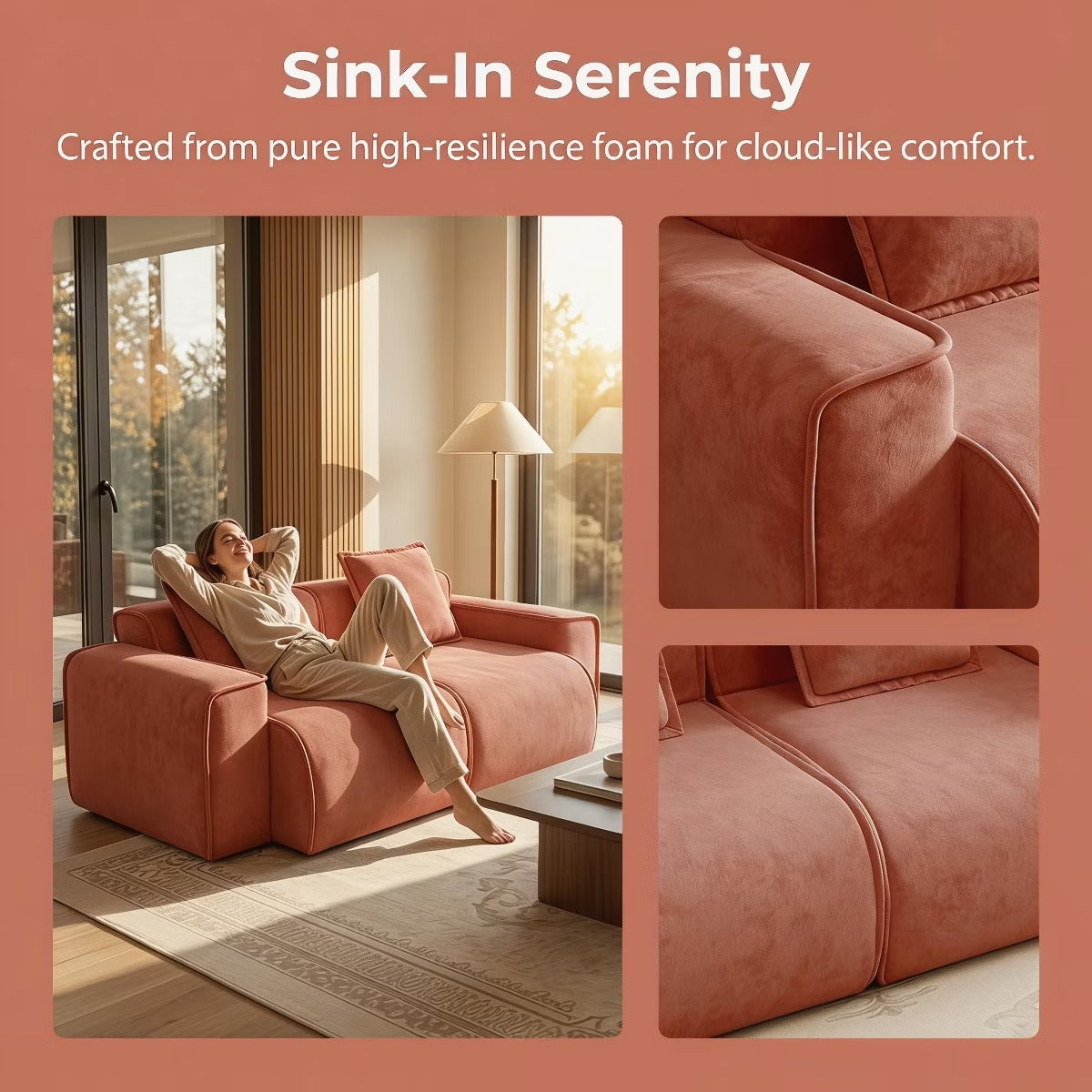 Modular Cloud Sofa 78" Plush Velvet Boneless Loveseat with No Assembly