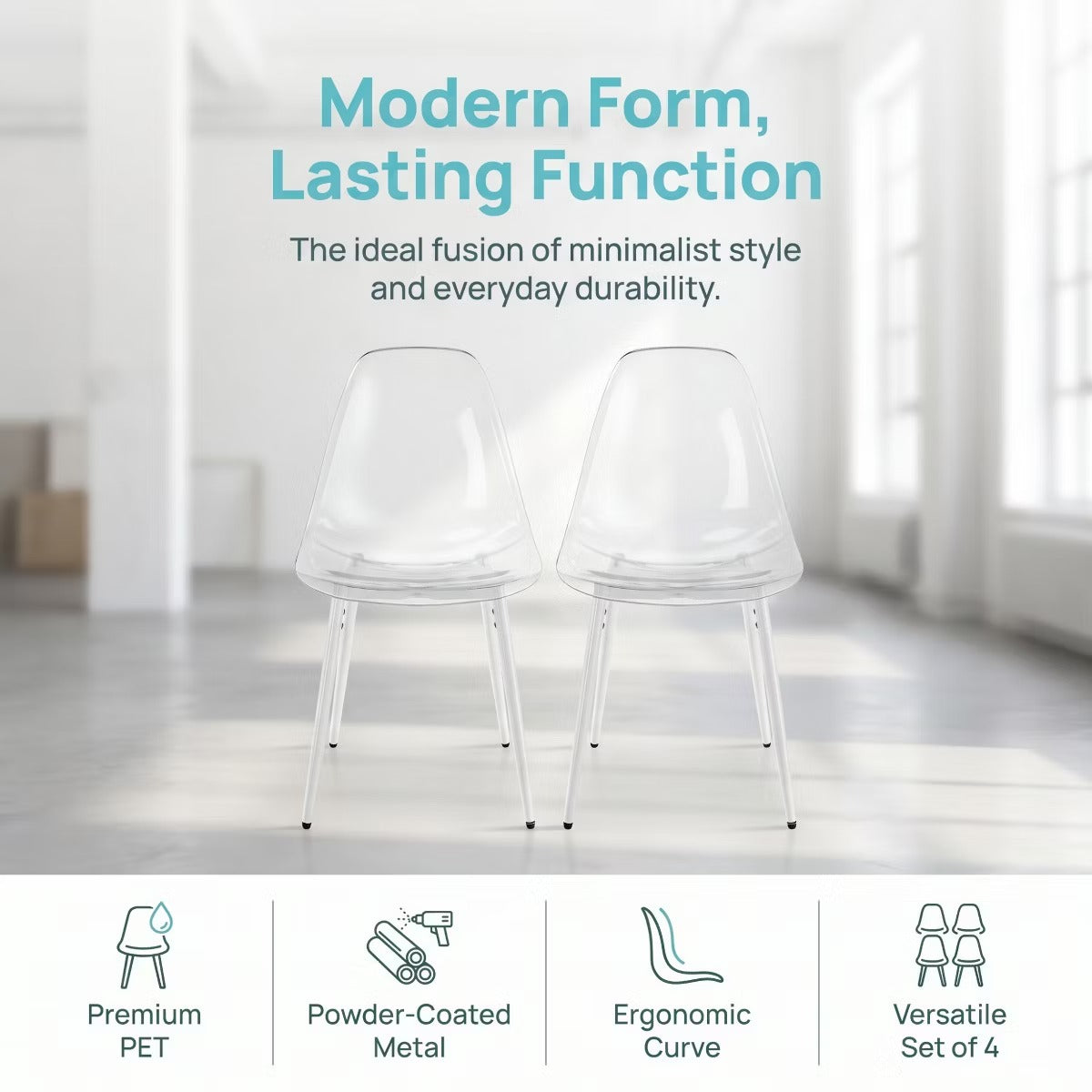 Modern Dining Chairs Set of 4 with Durable PET Seats and Metal Legs