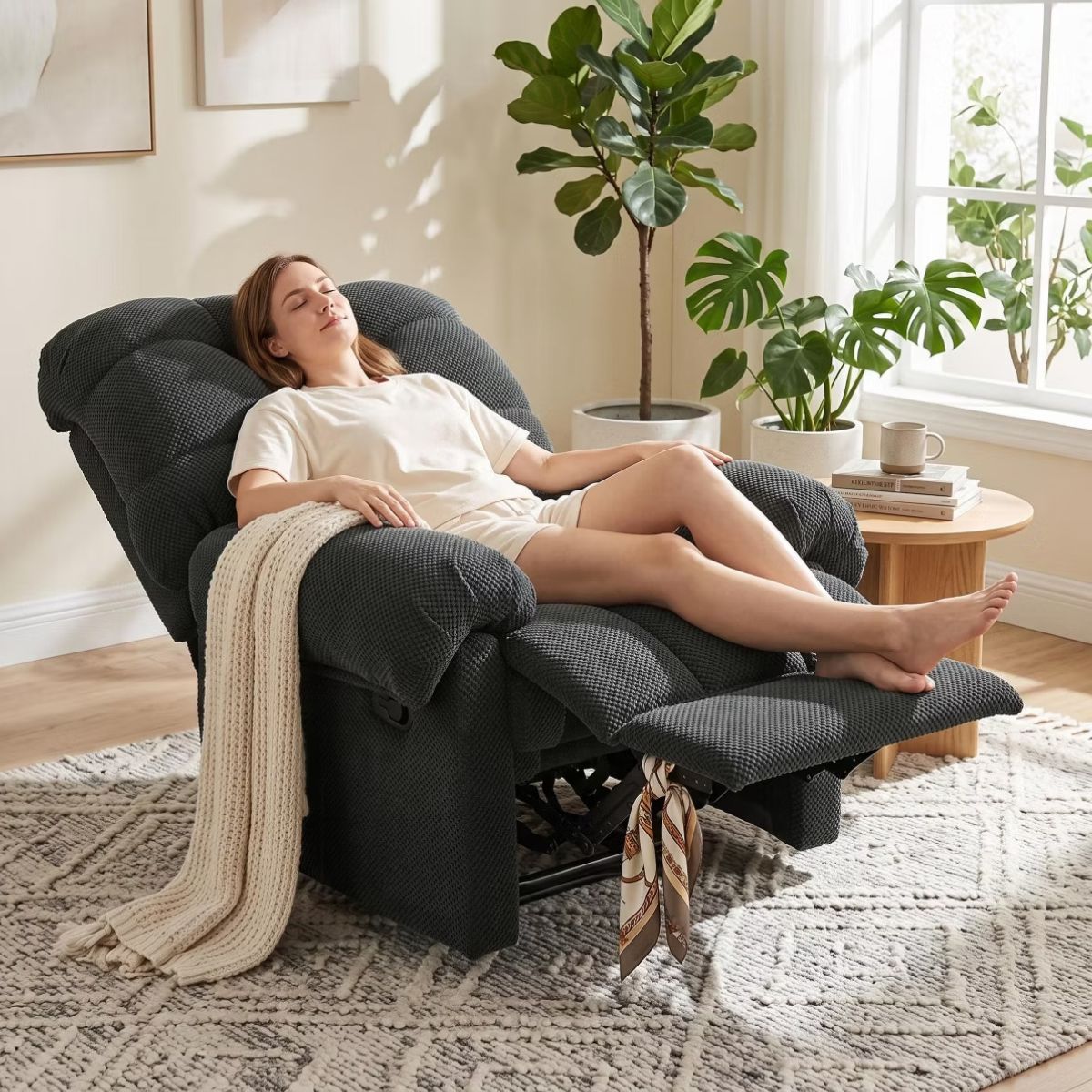 Warm Cashmere Manual Recliner Chair with Plush Comfort & Footrest