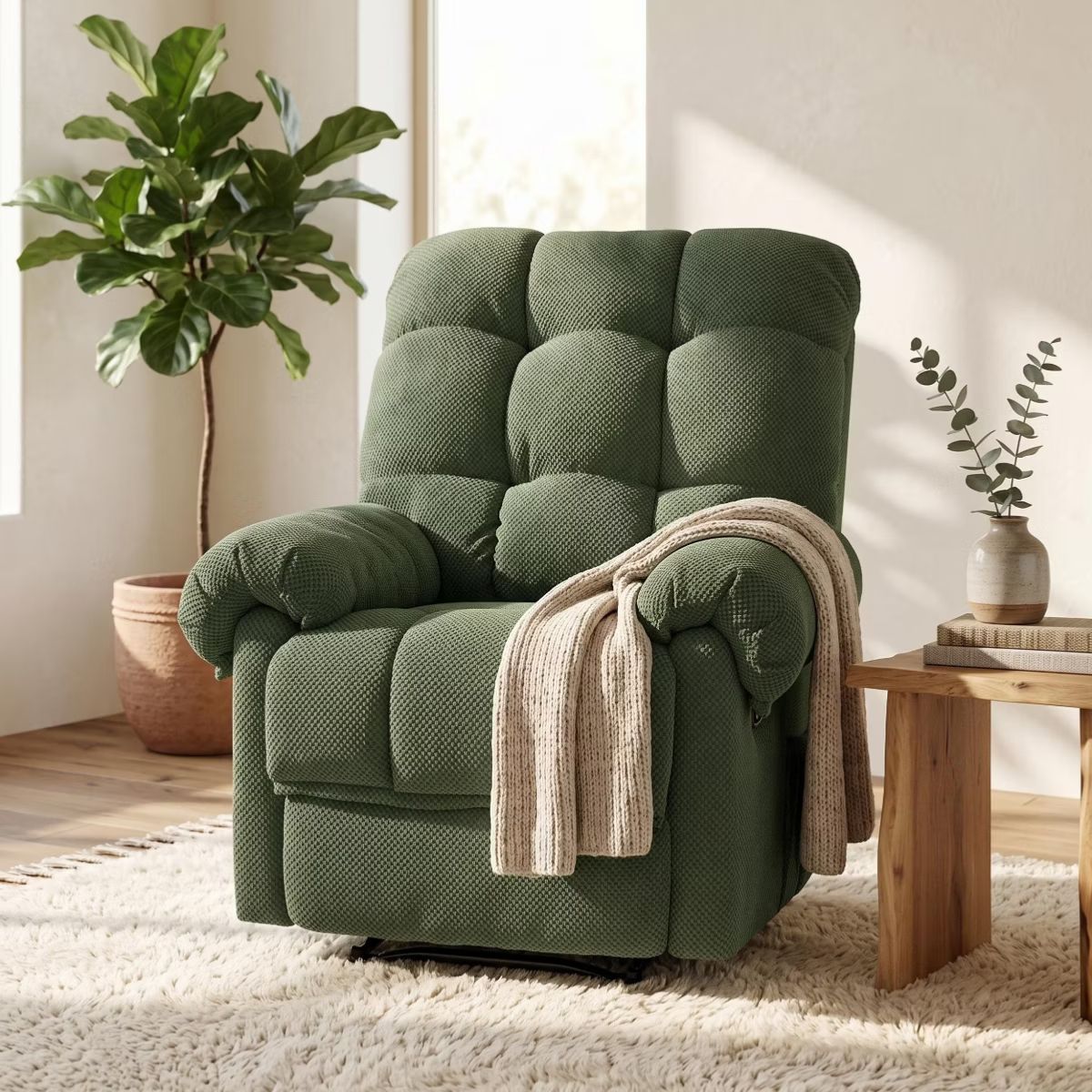 Warm Cashmere Manual Recliner Chair with Plush Comfort & Footrest