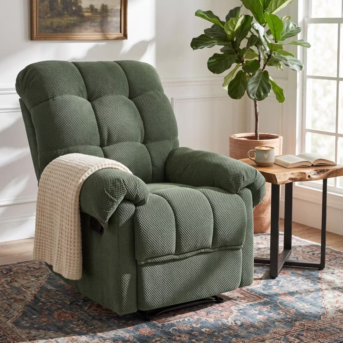 Warm Cashmere Manual Recliner Chair with Plush Comfort & Footrest