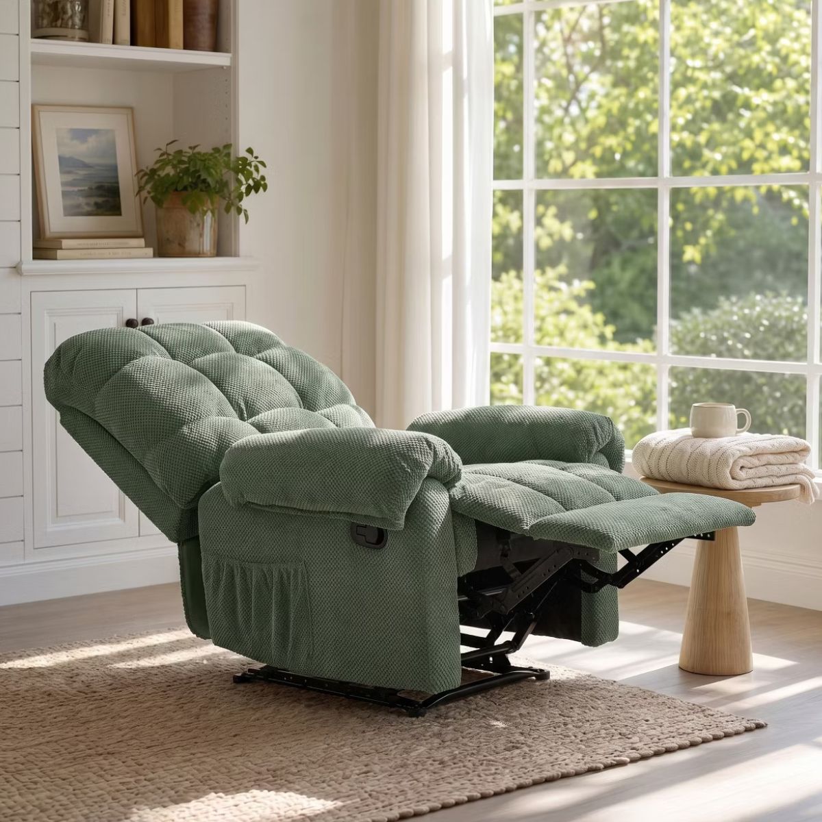 Warm Cashmere Manual Recliner Chair with Plush Comfort & Footrest