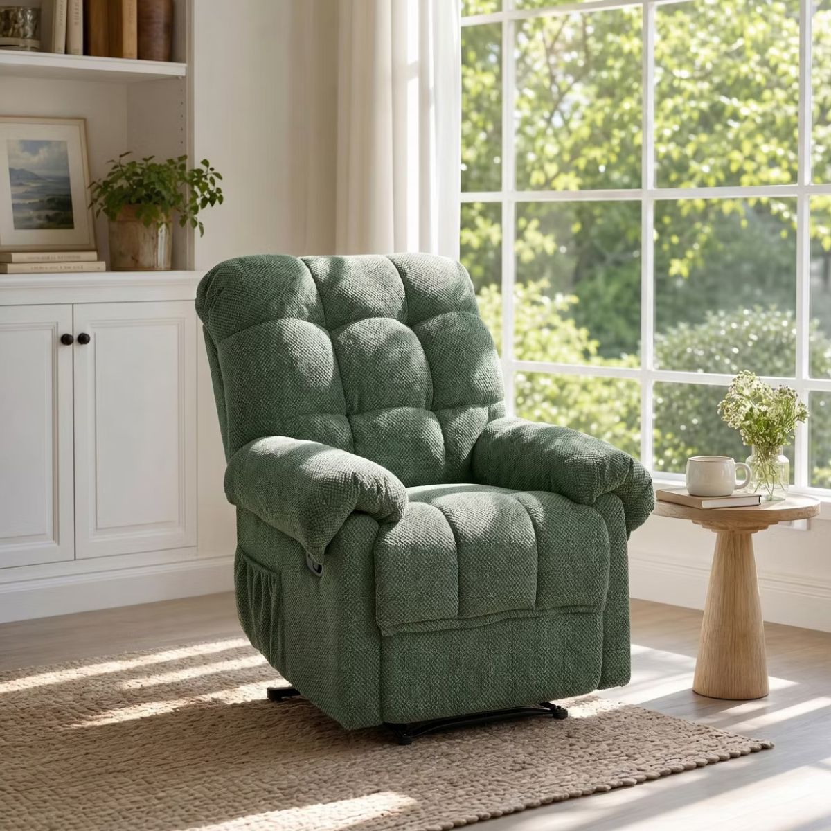 Warm Cashmere Manual Recliner Chair with Plush Comfort & Footrest