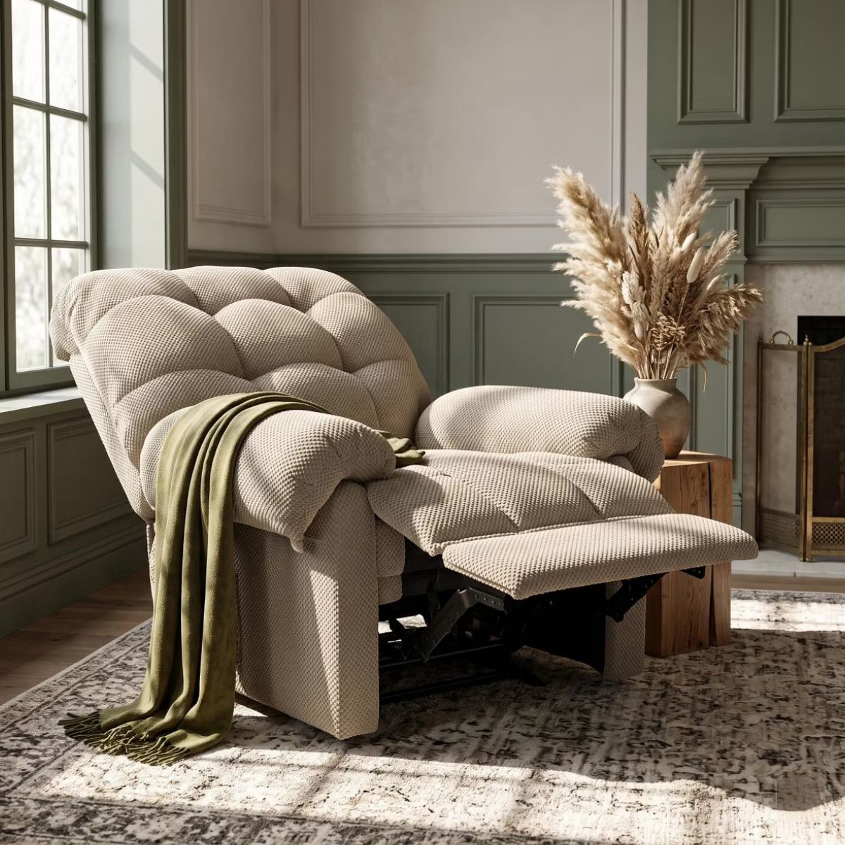 Warm Cashmere Manual Recliner Chair with Plush Comfort & Footrest