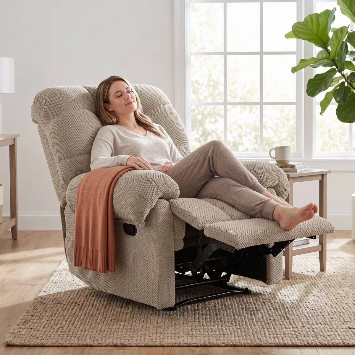 Warm Cashmere Manual Recliner Chair with Plush Comfort & Footrest