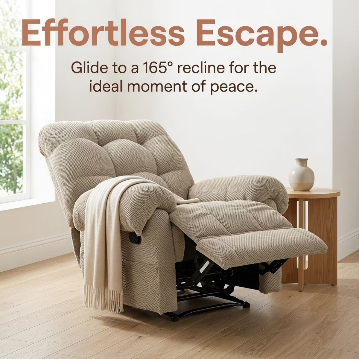 Warm Cashmere Manual Recliner Chair with Plush Comfort & Footrest