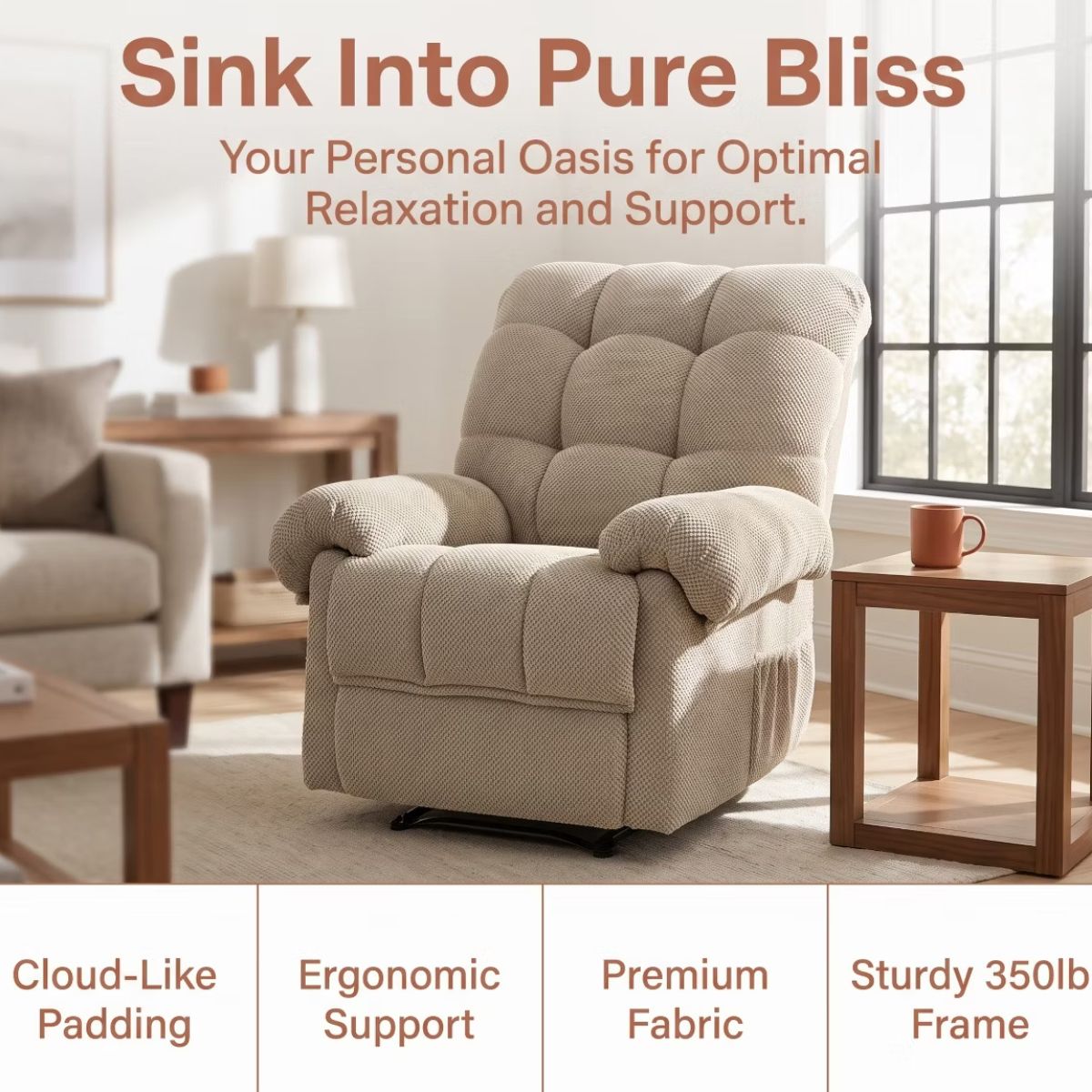 Warm Cashmere Manual Recliner Chair with Plush Comfort & Footrest
