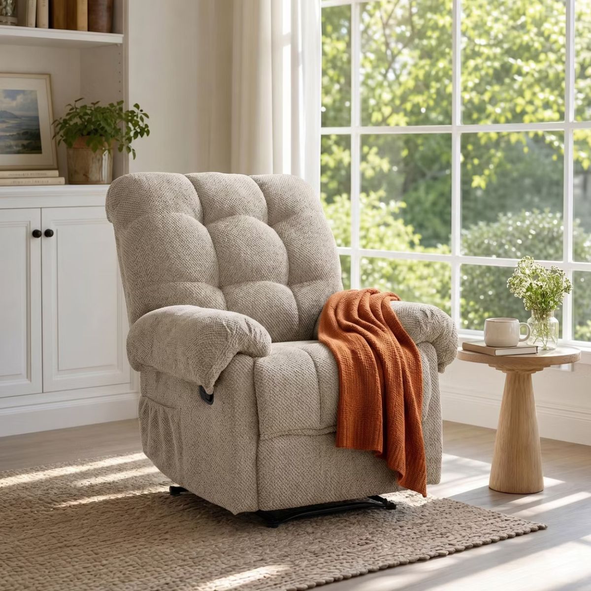 Warm Cashmere Manual Recliner Chair with Plush Comfort & Footrest