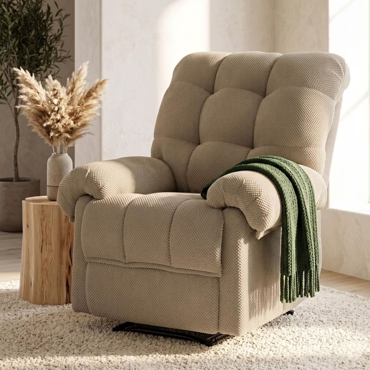 Warm Cashmere Manual Recliner Chair with Plush Comfort & Footrest