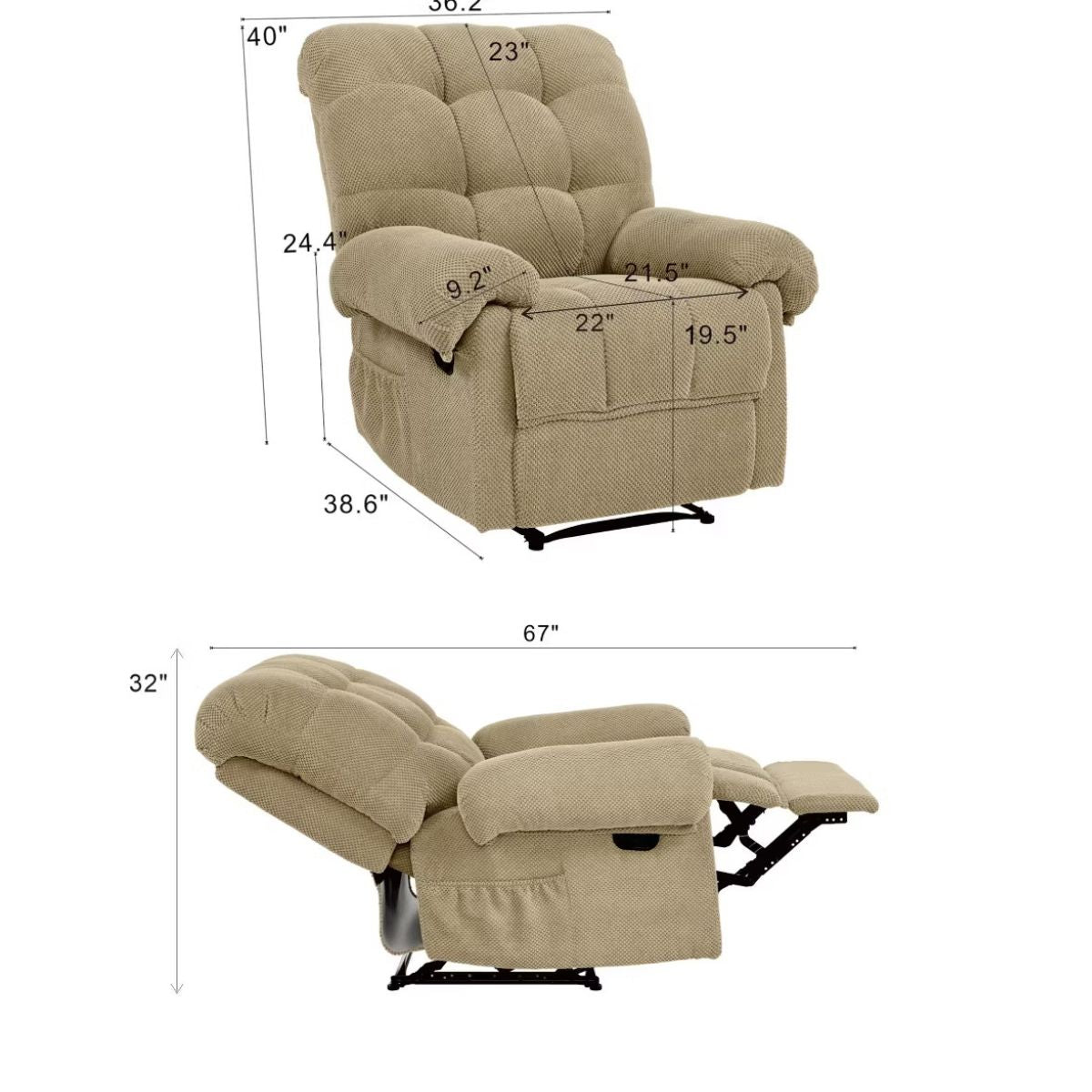 Warm Cashmere Manual Recliner Chair with Plush Comfort & Footrest