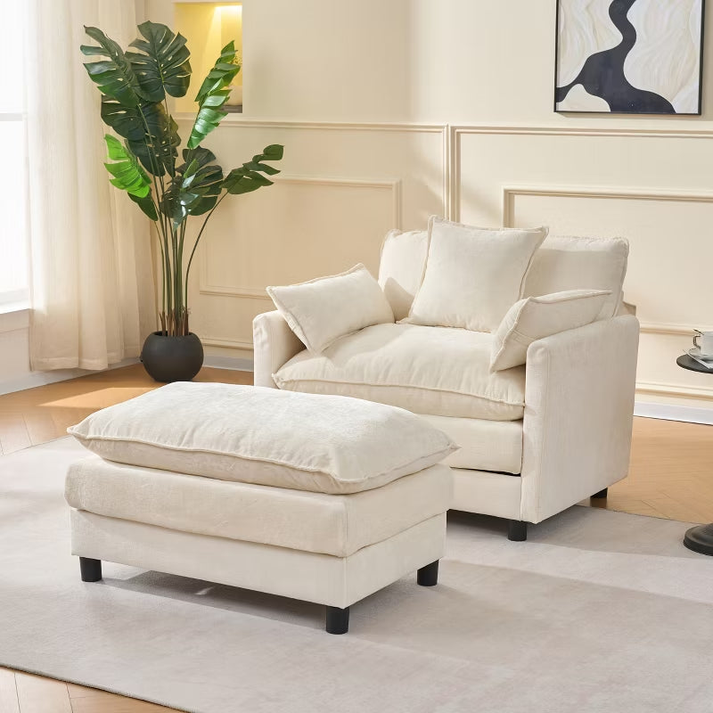 39.4” Chenille Club Chair with Ottoman for Living Room