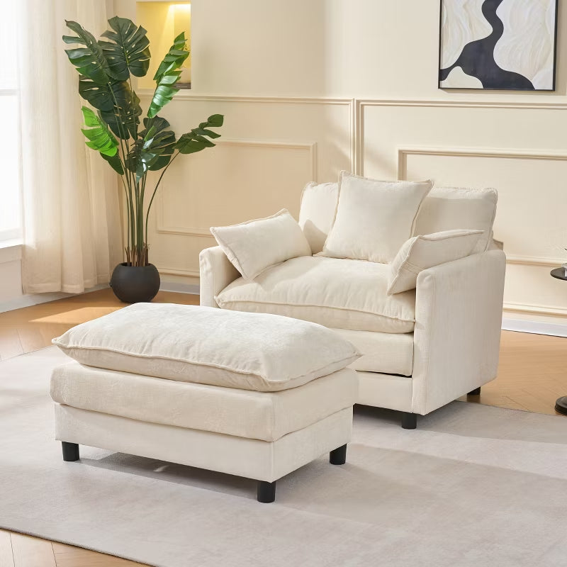 39.4” Chenille Club Chair with Ottoman for Living Room