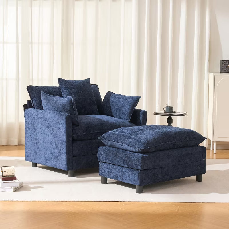 39.4” Chenille Club Chair with Ottoman for Living Room