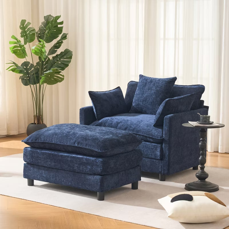 39.4” Chenille Club Chair with Ottoman for Living Room