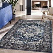 5x7 Vintage Bohemia Washable Non-Slip Area Rug, Blue/Brown