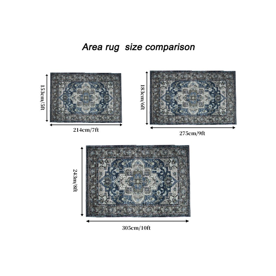 5x7 Vintage Bohemia Washable Non-Slip Area Rug, Blue/Brown