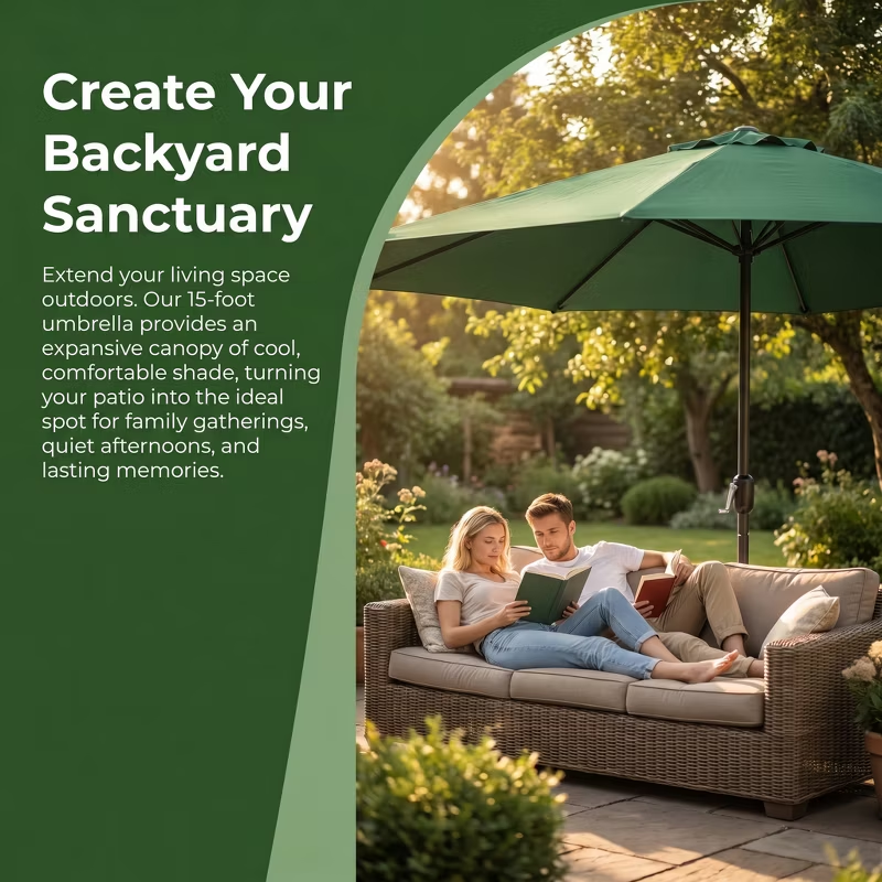14.8ft Double-Sided Rectangular Outdoor Umbrella with Crank, Great Gift for Backyard, Patio, Poolside, Perfect Shade for Dining, BBQs (No Base)