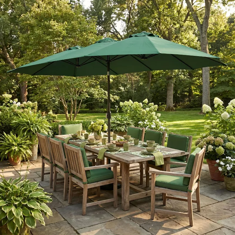 14.8ft Double-Sided Rectangular Outdoor Umbrella with Crank, Great Gift for Backyard, Patio, Poolside, Perfect Shade for Dining, BBQs (No Base)
