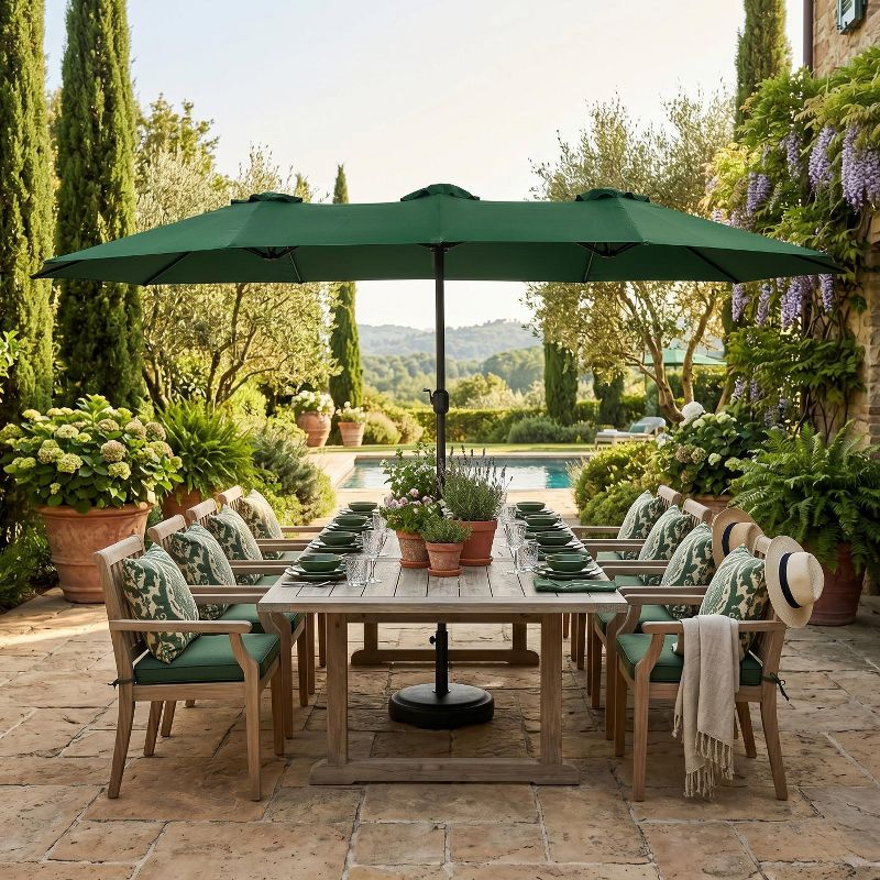 14.8ft Double-Sided Rectangular Outdoor Umbrella with Crank, Great Gift for Backyard, Patio, Poolside, Perfect Shade for Dining, BBQs (No Base)