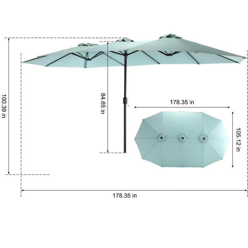 14.8ft Double-Sided Rectangular Outdoor Umbrella with Crank, Great Gift for Backyard, Patio, Poolside, Perfect Shade for Dining, BBQs (No Base)