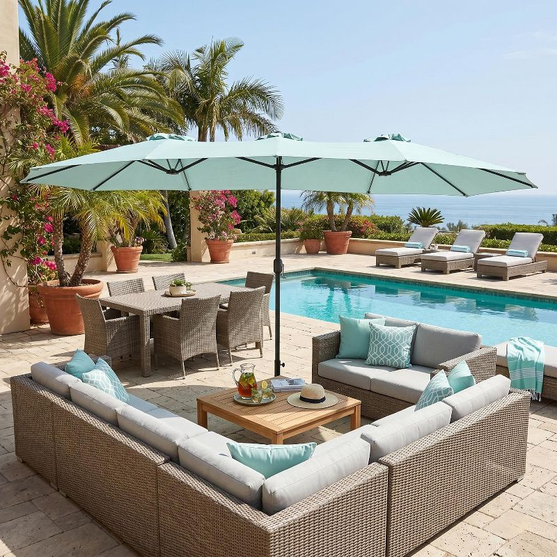 14.8ft Double-Sided Rectangular Outdoor Umbrella with Crank, Great Gift for Backyard, Patio, Poolside, Perfect Shade for Dining, BBQs (No Base)