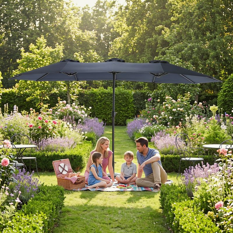 14.8ft Double-Sided Rectangular Outdoor Umbrella with Crank, Great Gift for Backyard, Patio, Poolside, Perfect Shade for Dining, BBQs (No Base)