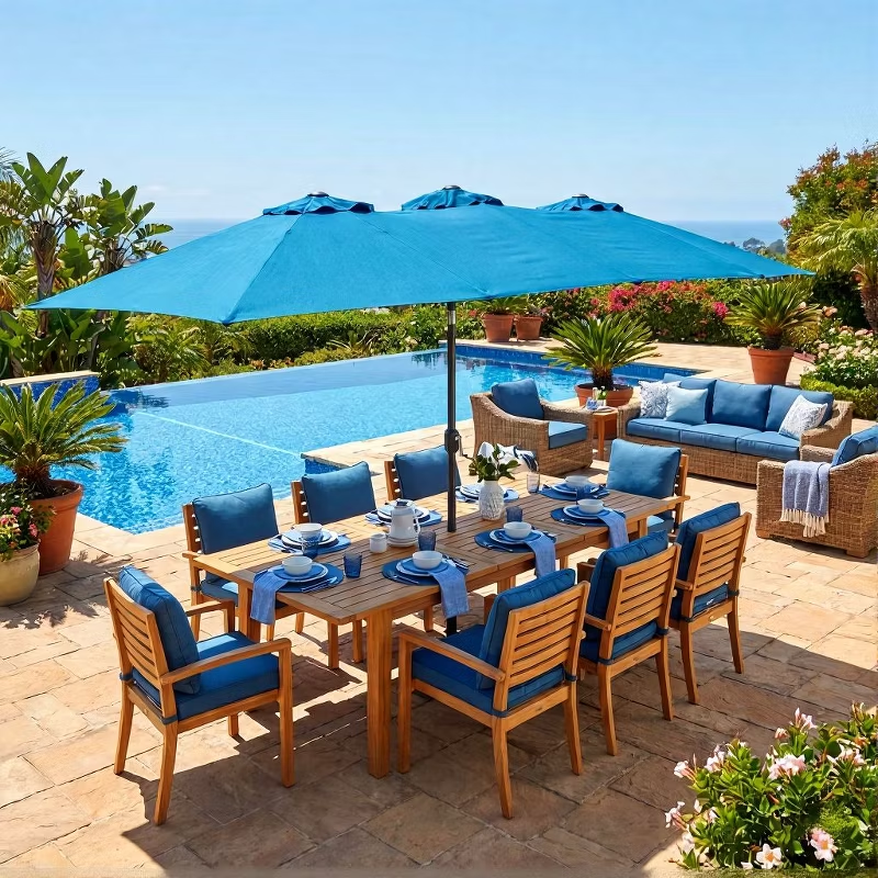 14.8ft Double-Sided Rectangular Outdoor Umbrella with Crank, Great Gift for Backyard, Patio, Poolside, Perfect Shade for Dining, BBQs (No Base)
