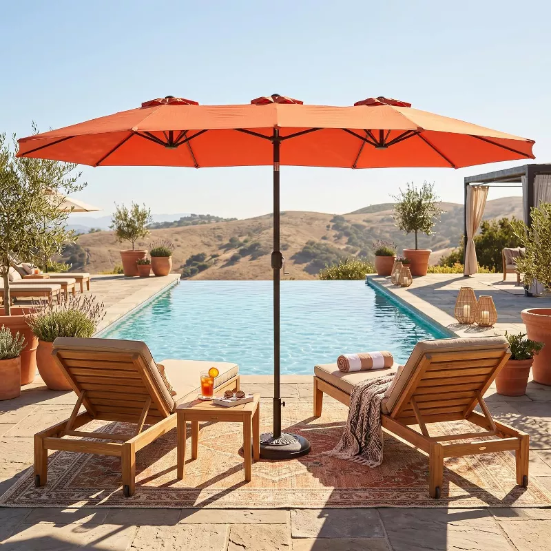 14.8ft Double-Sided Rectangular Outdoor Umbrella with Crank, Great Gift for Backyard, Patio, Poolside, Perfect Shade for Dining, BBQs (No Base)