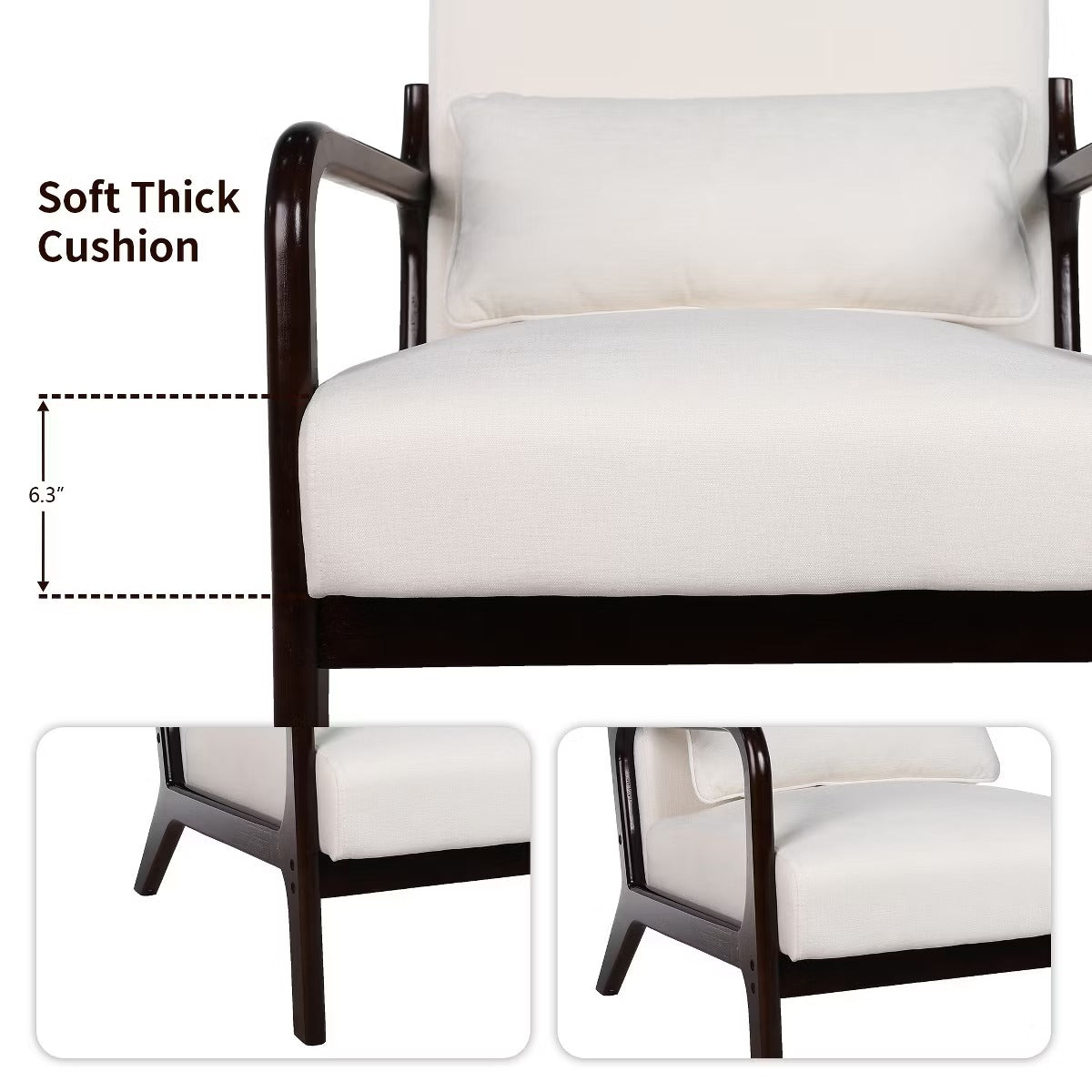 Upholstered Accent Armchair with Solid Wood Frame, Navy Blue & Lumbar Pillow