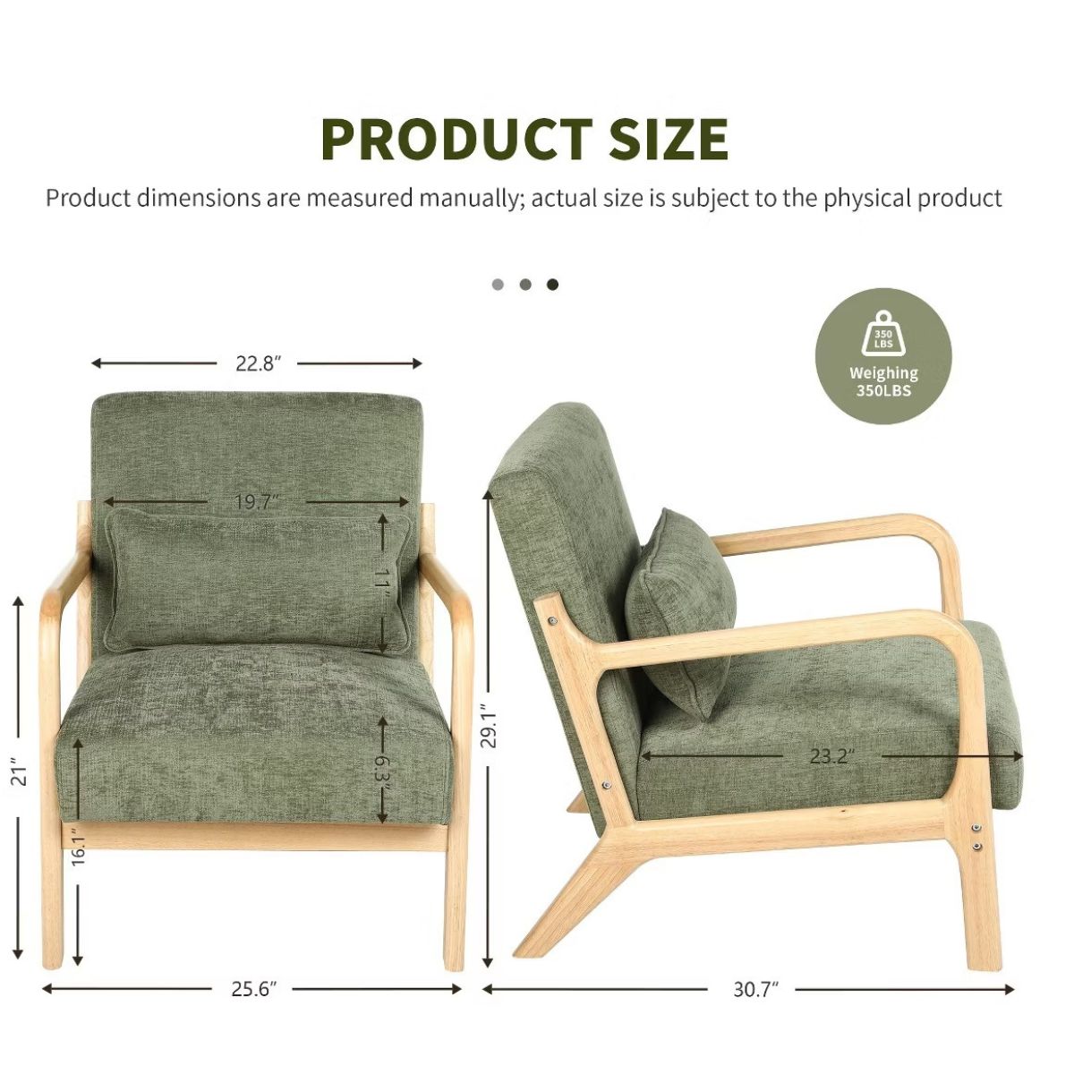 Upholstered Accent Armchair with Solid Wood Frame, Navy Blue & Lumbar Pillow
