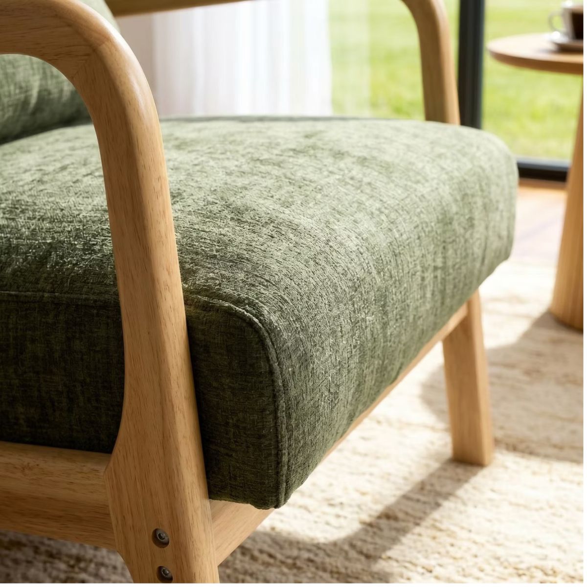Upholstered Accent Armchair with Solid Wood Frame, Navy Blue & Lumbar Pillow
