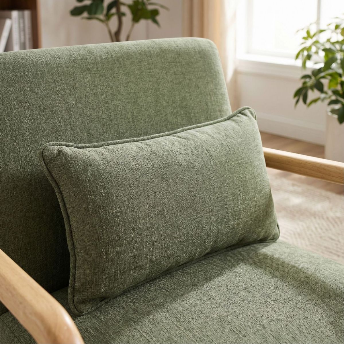 Upholstered Accent Armchair with Solid Wood Frame, Navy Blue & Lumbar Pillow